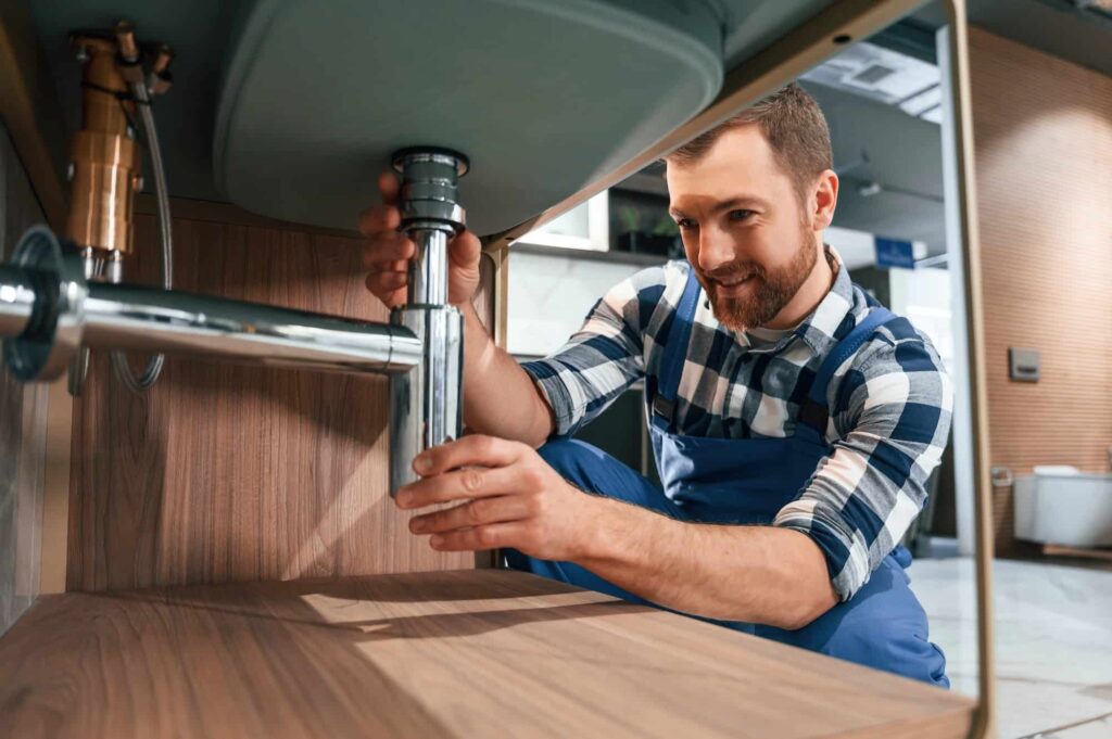 plombier genève reparant un syphon d'évier de cuisine